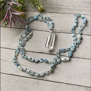 Aquamarine and Double Point Quartz Necklace